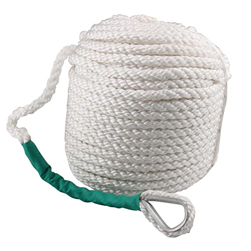 Gooffy Jhwsx High Strengthtwisted 3 Strand Nylon Anchor Rope Boat Withthimble Rigging Line 100' X 1/2" Rope #TOP2