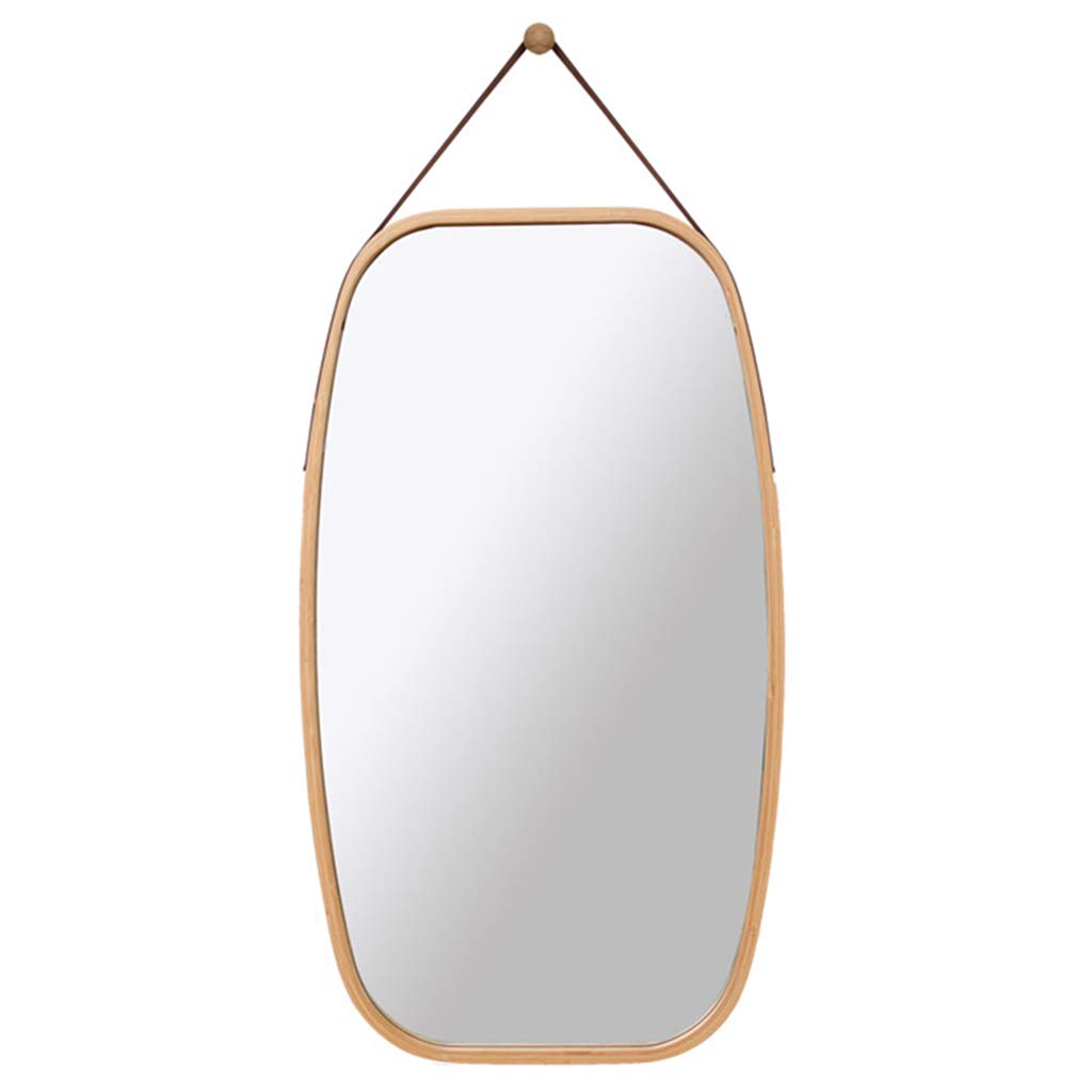 Full Length Mirrors Wall Mounted Large Full Length Body Mirror Wall Hanging Rectangular Dressing Mirror -Solid Bamboo Frame & Adjustable Leather Strap for Home Decoration