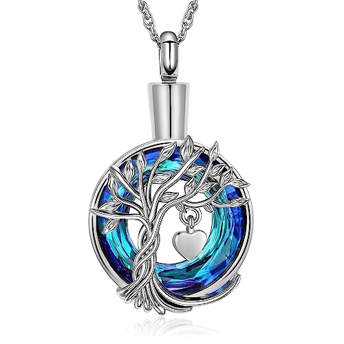 Collier urne funéraire arbre de vie en argent avec pendentif de crémation