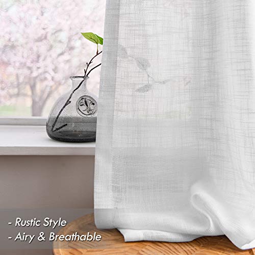 Melodieux White Linen Textured Semi Sheer Curtains 84 Inches Long For Living Room Bedroom Natural Flax Linen Rod Pocket Voile Drapes, 52 By 84 Inch (2 Panels) #TOP2