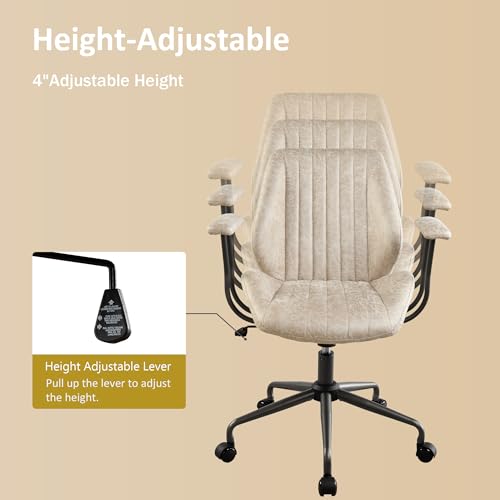 Image of Mid Back Home Office Chair, Mid Century Modern Executive Chair, Comfy Ergonomic Rolling Office Desk Chair with Lumbar Support, Faux Leather Office Chair, Beige