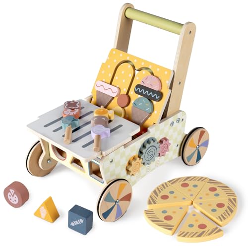 LOL-FUN Wooden Baby Walker with Wheels, Baby Push Walker for Baby Girl and Boy 12 Months, Walking Push Toys 1 Year Old Girl Boy Gifts