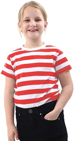 GW CLASSY OUTFIT Kids Boys Girls Striped T-Shirt PE School Crew Neck Short Sleeves Stripe Shirts Book Week Casual Tops