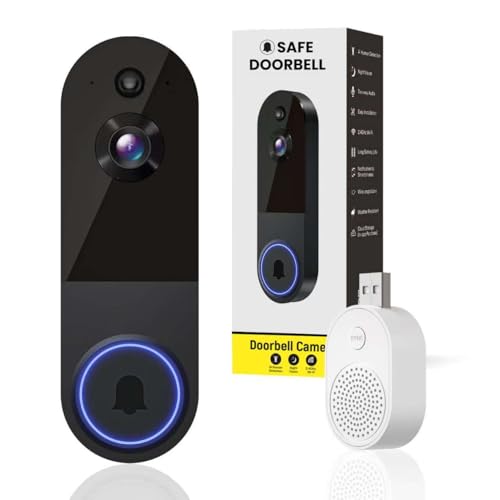 Safe Doorbell - Wireless Video Doorbell with 1080p HD Camera Night Vision 2-Way Audio Motion Detection & Cloud Storage - Weatherproof Smart Doorbell for Home Security (black)