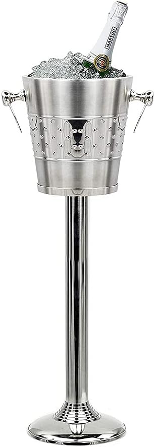 Nagina International Indo-Persian Double Walled Insulated Brushed Nickel Plated Majestic Wine & Ice Bucket with Steel Bucket Stand | Wine Chiller On Stand Kitchenware Bar Ware