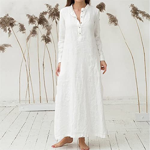 Robe longue d'été en coton et lin bleu clair Haitpant en taille M