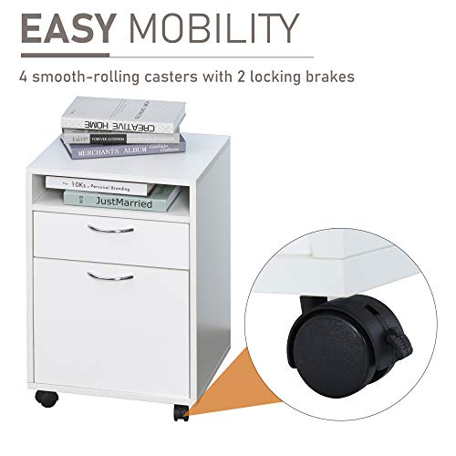 Homcom Mobile Storage Cabinet Organizer With Drawer And Cabinet, Printer Stand With Castors, White #TOP6