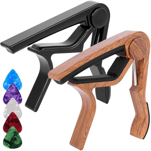 Ortarco 2-Pack Guitar Capo for Acoustic & Electric Guitar 6 String Black & Wood Color Capo with 5 Picks