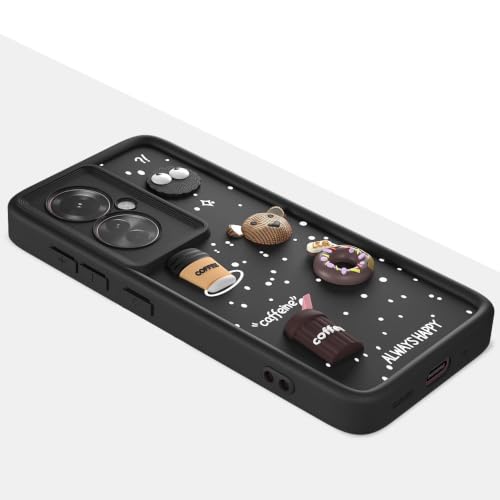 Image of Bintage Cute Fun Taddy Cartoon 3D Ball Bear Milk Donut Coffee Cup Silicon Case Full Body & Camera Protection Back Cover Compatible for Oppo F25 Pro 5G - Black