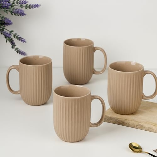 Image of The Earth Store Beige Tall Fringe Coffee Mug - 330ML Ceramic Coffee Mugs Set of 6 | Microwave & Dishwasher Safe Mugs for Gift | Home | Office | Restaurant | Daily Use Tea Mug