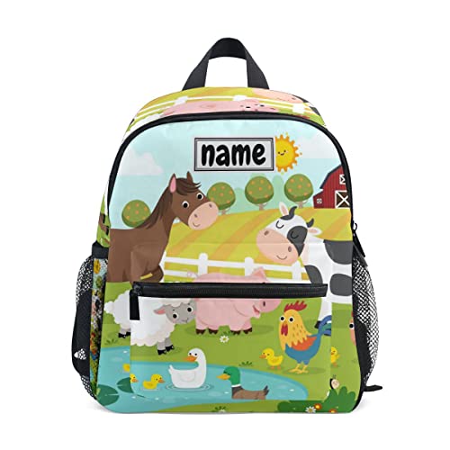 Custom Kid's Name Backpack, Farm Animals Horse Cow Pig Toddler Backpack for Daycare Travel, Personalized Name Preschool Bookbags for Boys Girls