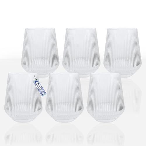 Sicignano Set 6 Bicchieri Acqua e Drink Collezione Meridiana in Vetro Ultra-Trasparente, Tecnologia Shiny Crystal, 47cl, Design a Coste Elegante per Tavola e Cocktail, Altezza 11cm, Ø 7cm