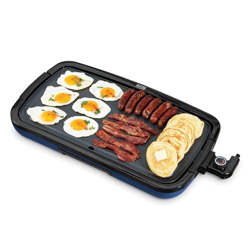 DASH Deluxe Everyday Electric Griddle with Dishwasher Safe Removable Nonstick Cooking Plate for Pancakes, Burgers, Eggs and more, Includes Drip Tray + Recipe Book, 20” x 10.5”, 1500-Watt - Navy