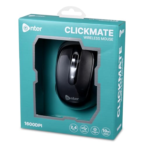 Image of Enter Clickmate Wireless Mouse, 2.4 Ghz with USB Nano Receiver, 1600 Adjustable DPI Optical Tracking, Compatible with PC & Laptop (Black)