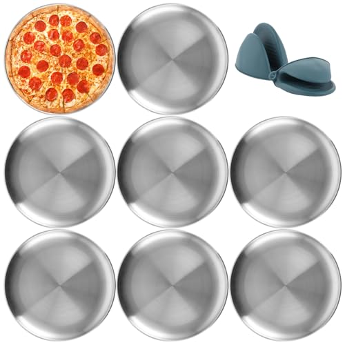 YAYODS Lot de 8 Plaque à Pizza Ronde 30cm en Acier Inoxydable – Moule à Pizza Professionnel sans Revêtement – Plat à Four Haute Résistance (400°C)...
