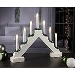 GEEZY Wooden Christmas Candle Bridge Arch with 7 LED Candles, Timer Function & White Finish - Battery Operated Warm White LED Christmas Lights - Xmas Decorations & Ornaments for Window Sills, Mantels