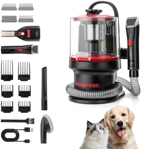 Shop-Vac 4-in-1 Pet Grooming & Vacuum, Dog Grooming Vacuum for Shedding, Professional Clippers, Brushes & Crevice Tool, 10,000Pa Suction, 3.3L Dust Cup, for Pet Shedding, Trimming, and Cleaning