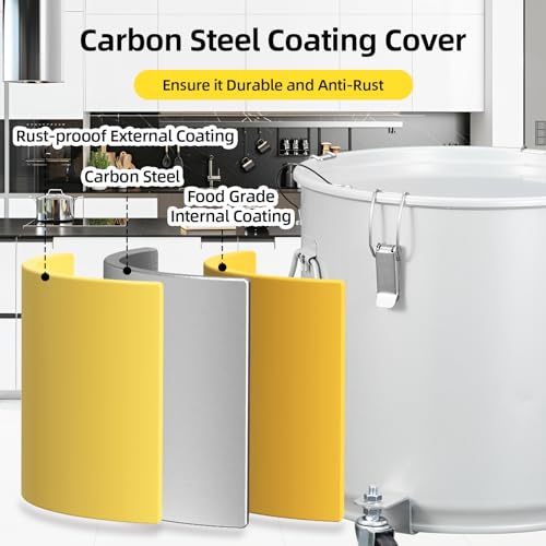 Fryer Grease Bucket 8 Gal, Coated Carbon Steel Oil Filter Pot with Caster Base, Oil Disposal Caddy, Transport Container with Lid Lock Clip Nylon Filter Bag, Silver