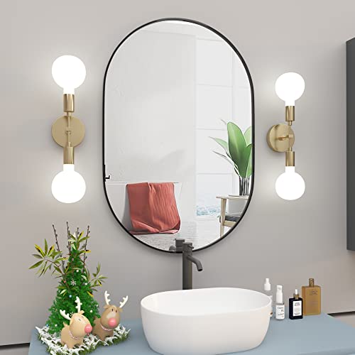 Neuweaby Oval Bathroom Mirror Capsule Wall Vanity Mirror, 20"X30" Pill Mirrors Wall Mounted Mirror, Large Modern Mirror With Black Metal Frame, Decor For Entryway, Bedroom, Living Room #TOP1