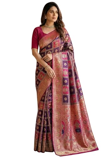 Image of C J Enterprise Women's Kanjivaram Silk Saree Woven Patola Banarasi Soft Sarees Zari With Blouse Piece (Hathi Patola)