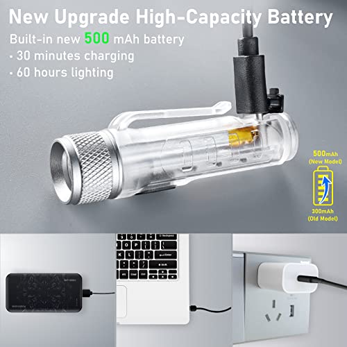 Mini Led Flashlight With Usb Rechargeable Keychain Pocket Clip Flashlights High Lumen Bright Edc Small Tactical Handheld Flash Light With Magnetic Waterproof Pen Torch For Camping Travel Hiking White #TOP3