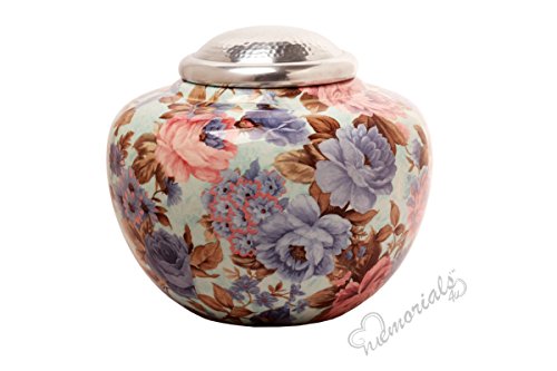 MEMORIALS 4U Floral Cremation Urn with Silver Lid - Floral Garden Adult Funeral Urn - Handcrafted Flower Urn -Affordable Urn for Ashes - Thumbnail 2
