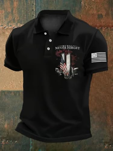 We Will Never Forget 911 Shirt American Flag Shirts for Men Twin Towers Polo2