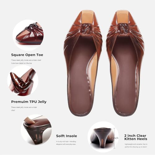 Agodor Dark Brown Jelly Kitten Heel Mules Sandals for Women Twist Knot Slip On Clear Jellies Slide Sandals Square Open Toe Low Heel Backless Mule Jelly Shoes for Summer Party Daily Wear US7 by Agodor - Used condition - Image 5