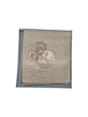 Genérico Manta De Bebé Toquillatejida Con Encaje, Lazo Decorativo, Diseño Elegante Beis