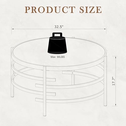 Round Coffee Table Living Room - LifeSky 32" Faux Marble Circle Center Table Stone Metal Grey - Image 2