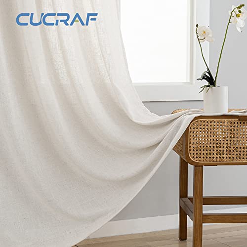 Cucraf Linen Curtains 84 Inch Length 2 Panels Set, Farmhouse Light Filtering Natural Linen Rod Pocket Sheer Window Curtain Drapes For Living Room/Bedroom, 52 X 84 Inch, White #TOP2