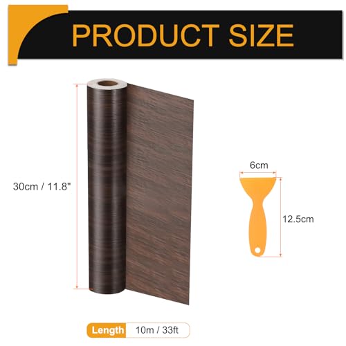 Image of HARFINGTON Wood Grain Repair Tape 11.8 Inch x 33ft Self Adhesive Repair Patch Tape Simulated Wooden Floor Tapes with Plastic Scraper for Tables Doors Windows Furniture, Black Walnut