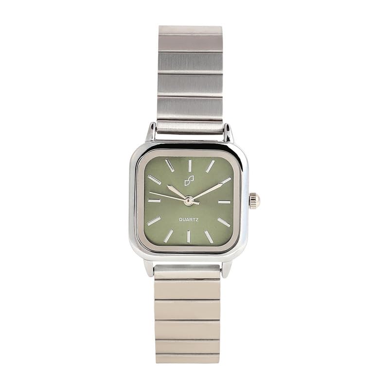 Women's The Downtown Chain Square Watch, Metallic Silver Stainless Steel Strap, Olive Green Dial, One-Size, Foldover Closure, Quartz, Battery, Wrist Belt Watch for Female and Girls-image-23