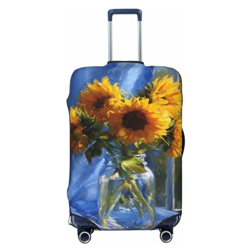 Sunflowers In Glass Vase On Table Window Elastic Travel Luggage Covers Dustproof Scratch-Resistant Suitcase Protector Fit 22-24 Inch