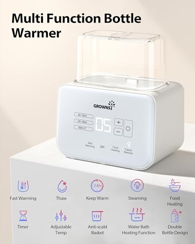 Grownsy Bottle Warmer 9-in-1 Fast Baby Milk Warmer and Steriliser with LCD/Timer, Warms Evenly, Food Warmer&Defrost BPA-Free Warmer Display Accurate Temperature Control for Breastmilk (Cream-White)