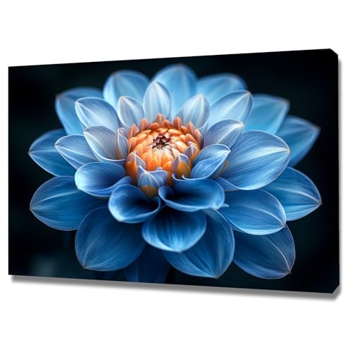 Poster d'art mural moderne grande fleur bleu-vert TERUEA 60x90cm encadrée pour chambre