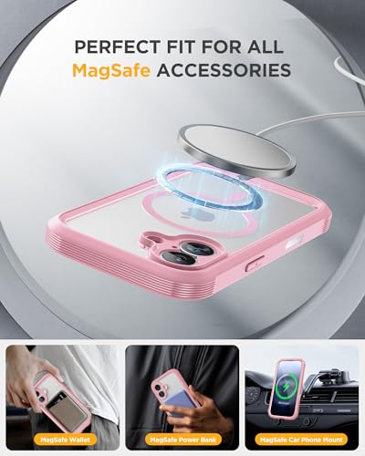 Image of Miracase for iPhone 17 Case 6.3'', Full-Body Military Grade Drop Protection Outdoor Phone case with Built-in Glass Screen &Camera Control,Easy Installation,No Gap,Compatible with MagSafe, Pink