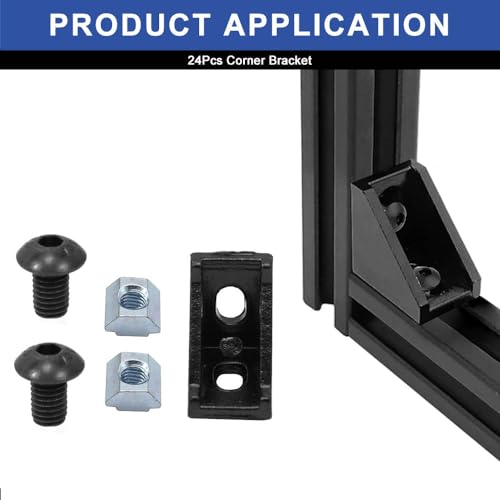 Image of 24pcs 2020 Aluminum Extrusion Corner Bracket 2020 Hardware V-Slot Accessories T-Slot with Screws for 8020 Aluminum Profile 3D Printer Accessories Black