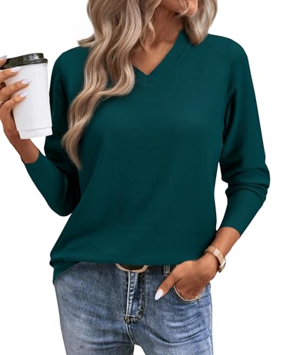 Image of Women's Spring Sweaters 2026 Casual Long Sleeve Pullover V Neck Lightweight Sweatshirts Cute Blouse Tops
