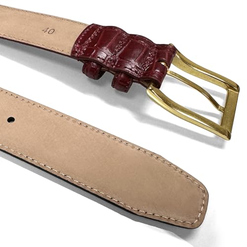 Men's Gold or Brushed Nickel Buckle Genuine Leather Alligator Embossed Dress Belt 1-3/8"(35mm) Wide4