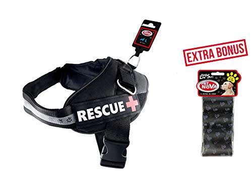 AJS LTD Premium - Chaleco Reflectante para Entrenamiento al Aire Libre, fácil Control, Rango Frontal Ajustable, sin Tirar, Color Negro, Extra Bolsas de residuos, 4 Rollos x 20 Piezas (70  95 cm)