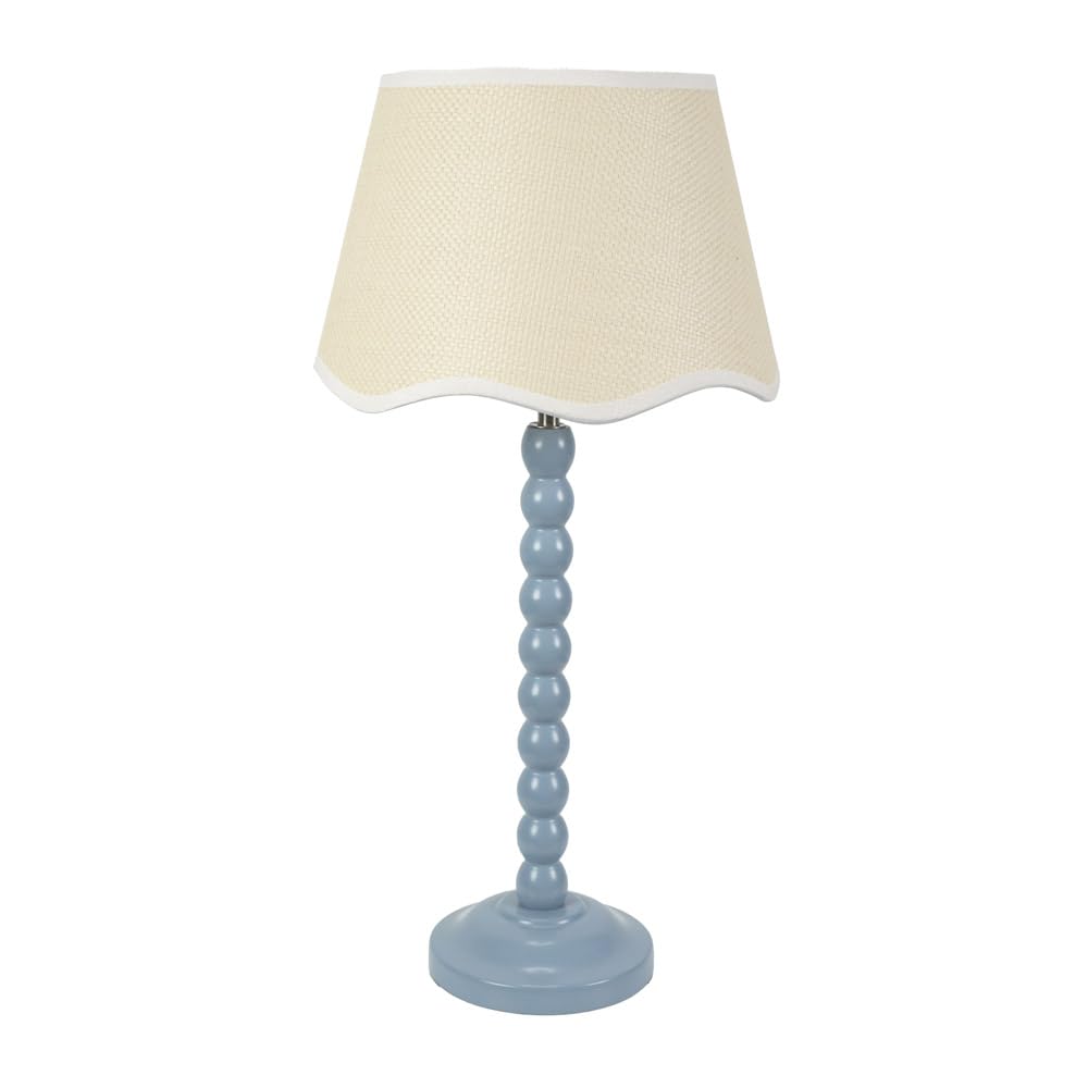 Valuelights Unisex Pale Blue Bobbins Powder Blue Table Lamp With Linen Scallop White Trim Shade In