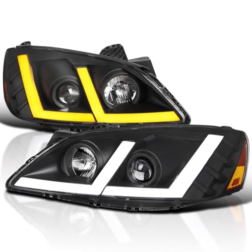 SPEC-D TUNING Black Projector Headlights w/Switchback Dynamic LED Tubes Sequential Turn Signal and Startup Animation Compatible with 2005-2010 Pontiac G6 Left + Right Pair Headlamp Assembly
