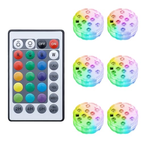 Anluomania Unterwasser Licht, 6 Stück LED Poolbeleuchtung Unterwasser, Farbwechsel Pool Dekolichter, 4 Modi 16 Farben RGB, IP68 Wasserdicht, für Pool, Teich, Badewanne, Brunnen, Inneneinrichtung