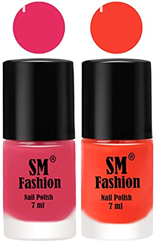 Image of Long Lasting Nail Polish | Nail Paint Combo 7 ml Each) - Set of 2 Dark Rose Pink-Light Orange