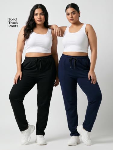 Image of Fflirtygo Cotton Solid Track Pant /Lounge Wear /Pocket Payjama �100% Export Quality Soft Cotton Night Wear /Pocket Pyjama for Women Combo Pack, Black & Blue Pyjama