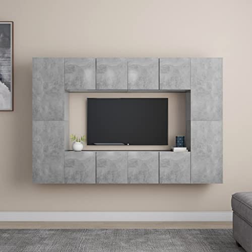 Mimdixy Mueble de TV para salón, 8 piezas, color gris hormigón