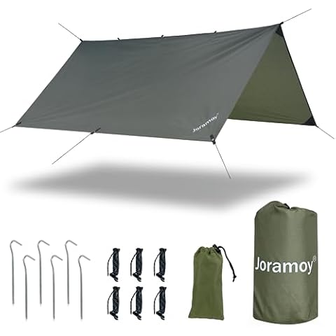 Joramoy Hammock Rain Fly 10×10FT - Waterproof Camping Tarp Portable Tent Tarp Premium Backpacking Tarp Sheleter with UV Protection Layer for Camping Hiking Outdoor(OdGrreen) Cover