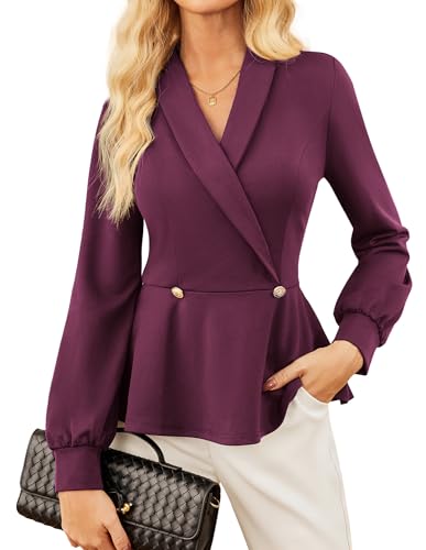 GRACE KARIN Women Dressy Long Sleeve Blouses,Wrap Peplum Work Shirts,2025 V Neck Business Tops Elegant Fall Outfits