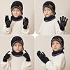 Enfants Bonnet, Écharpe et Gants Ensemble 3PCs Bonnet en Tricot à Doublure Polaire Chaude Cercle D'écharpe Thermique avec Gants à Écran Tactile Pour Garçons Filles